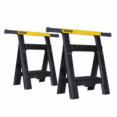 STANLEY Adjustable Folding Sawhorse: Adj Ht, Plastic, 27 7/10 in Overall Wd - Plastic Top Sawhorses