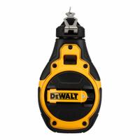 DEWALT Chalk Line Reel: 4:1, 100 ft Line Lg, Black/Yellow, 1.8 oz Fill Wt, Turn Cap Door, Red (MPN DWHT48333RC). Key specifications — attr1270037: 4:1; attr1270064: DEWALT; attr1270067: Nylon; attr1270076: Plastic.