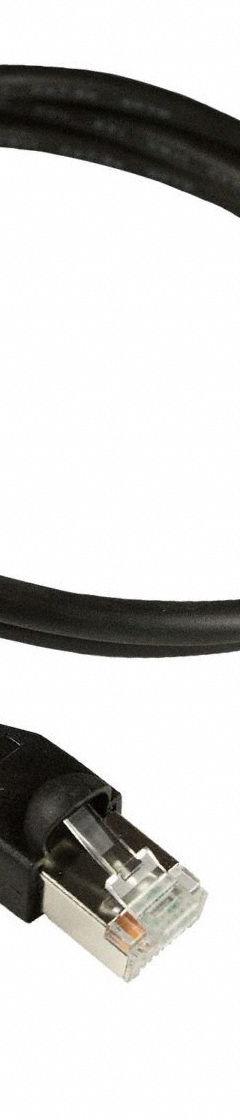 FINECABLES Patch Cord: Cat5e, M12 Male Straight x RJ45 Male Straight, 5 m Lg, PUR, Black, D Coding (MPN ASI-M12-RJ45-11105). Key specifications — Brand: FINECABLES; Cable Jacket Color: Black; End 1 Coding: D; Performance Category: Cat5e.