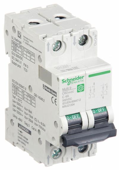 SCHNEIDER Supplementary Protector: 4 A Amps, 500V DC, 5kA at 250V DC, Screw Clamp - DC-Only Rated, 2-Pole UL1077 DIN Rail-Mount Supplementary Protectors