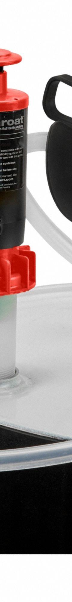 GOATTHROAT PUMPS Air Drum Pump: Pump w/ Discharge Hose & Nozzle, 4.5 gpm Max. Flow Rate, PP (MPN GT100RTBPVC). Key specifications — Brand: GOATTHROAT PUMPS; Suction Tube Material: PP.