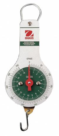 OHAUS Mechanical Hanging Scale: g, 20 g, Analog Dial, 4.4 lb Wt Capacity - Imperial (MPN 8016-00). Key specifications — attr1360455: OHAUS; attr1360442: g; attr1360445: 20 g.