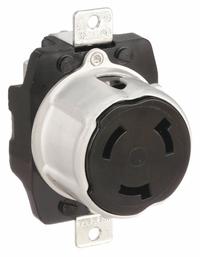 BRYANT Locking Receptacle: Non-NEMA, Black, 125/250V AC, 50 A Current Rating, 3 Poles, 4 Wires (MPN 6369CR). Key specifications — Brand: BRYANT.