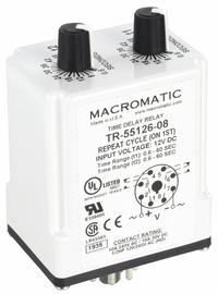MACROMATIC Single Function Time Delay Relay: Socket Mounted, 12V DC, 10 A, 8 Pins/Terminals (MPN TR-55126-08). Key specifications — Brand: MACROMATIC.