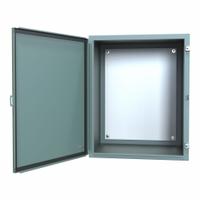 HAMMOND Electrical Enclosure: Steel, 30 in x 24 in x 20 in, NEMA 12/13, w/Panel, Solid Cover, Hinged (MPN 1418K20). Key specifications — Brand: HAMMOND; Closure Method: Clamps; Knockouts: Not Included.