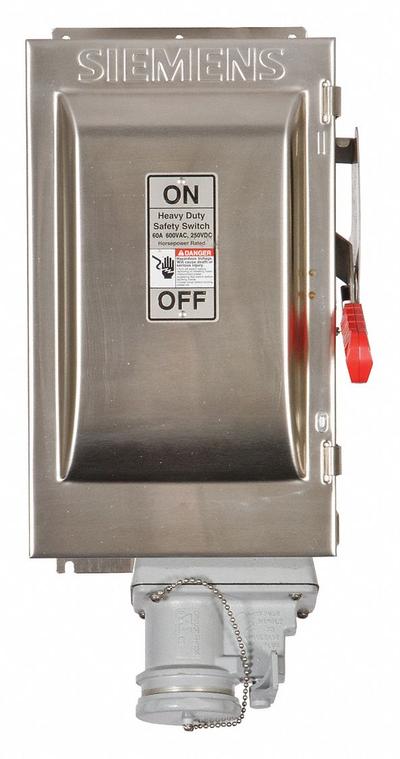 Siemens Safety Switch: Fusible, 60 A, Three Phase, 600V AC, 304 Stainless Steel - Fusible Safety Switches