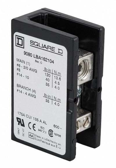 SQUARE D Power Distribution Block: Open, Lug, Lug - Open Blocks with Lugs