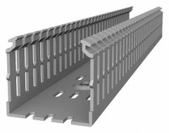 Wiring Duct: 1 1/2 in Nom Wd, 3.5 in Slot Ht, 4 in Nom Ht, 0.2 in Slot Wd, PVC, 72 in Lg, Gray (MPN TYD15X4NPG6). Key specifications — Material (Duct, Divider, Covers): PVC; Item [MERCH]: Flush Cover Wiring Duct; Brand: THOMAS & BETTS; Wall Type: Narrow Slot; Mounting Style (Ducts): Screw Mount; Color (Duct, Cover): Gray; Compatable Cover Style: Snap-On; Type: Wiring Duct Base.
