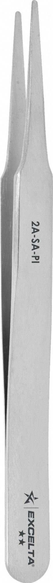 EXCELTA Tweezers: Stainless Steel, Round, Straight Tip (MPN 2A-SA-PI). Key specifications — attr1002355: Stainless Steel; attr1002345: EXCELTA; attr1002348: Stainless Steel; attr1002358: Smooth; attr1002361: 2A-SA; attr1024781: Standard.