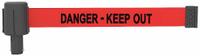 BANNER STAKES Retractable Belt Head: Red, 42 in Overall Ht, 15 ft Belt Lg, 2 1/2 in Belt Wd (MPN PL4048). Key specifications — attr193628: BANNER STAKES; attr983760: No Pattern; attr983762: Danger Keep Out; attr981605: 15 ft Retractable Belt.