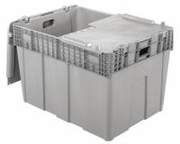 ORBIS Attached Lid Tote: 45.6 gal, 30 in x 22 in x 20 1/2 in, Gray Body, Gray Lid, Stacking Capable (MPN FP60 Grey). Key specifications — attr1188613: Plastic; attr1188631: ORBIS.