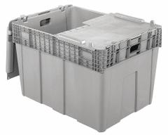 ORBIS Attached Lid Tote: 45.6 gal, 30 in x 22 in x 20 1/2 in, Gray Body, Gray Lid, Stacking Capable (MPN FP60 Grey). Key specifications — attr1188613: Plastic; attr1188631: ORBIS.