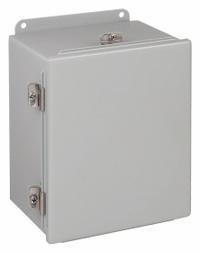 HOFFMAN Enclosure: Steel, 12 in x 10 in x 5 in, NEMA 12/13/4, Solid Cover, Hinged (MPN A1210CHNF). Key specifications — Closure Method: Clamps; Brand: HOFFMAN; Knockouts: Not Included.