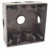 BELL Electrical Box: Aluminum, Square, 2 Gangs, 3/4 in Hub Size, 31 cu in Capacity, Gray (MPN 5346-0). Key specifications — Color: Gray; Brand: BELL.