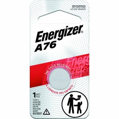 ENERGIZER Button Cell Battery: A76 Battery Size, Alkaline, 175 mAh Capacity, 1.5V DC - Disposable Coin & Button Batteries