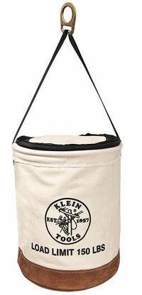 KLEIN TOOLS Bucket Bag: 22 in H, Off-White, Canvas, 1 Pockets, Zipper, Single Handle With Snap Hook (MPN 5104CLR22). Key specifications — attr1118525: KLEIN TOOLS; attr1125037: Off-White; attr1118507: Single Handle With Snap Hook; attr1125041: Canvas; attr1203718: Yes.