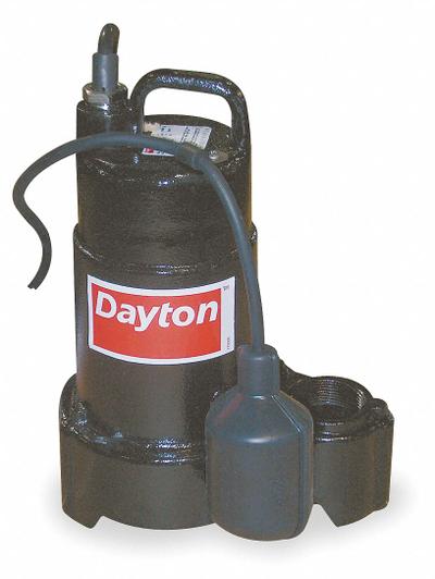 Dayton Submersible Sump Pump: 1/4 hp, 120V AC, 33 gpm Flow Rate @ 10' of Head - General Purpose Submersible Sump Pumps
