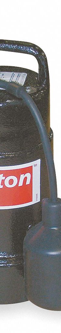 DAYTON Submersible Sump Pump: 1/4 hp, 120V AC, 33 gpm Flow Rate @ 10' of Head, 1 1/2 in FNPT, 3.1 A (MPN 4HU67). Key specifications — Rated Voltage: 120V AC; Brand: DAYTON; Switch: Piggyback Tether Float.