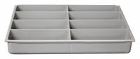 Compartment Drawer Insert: 13 3/8 in x 9 1/4 in x 2 in, 6 25/64 in x 2 13/64 in, 8 Compartments (MPN 229-95-08-IND). Key specifications — Color: Gray; Compartment HxWxD: (8) 6-25/64 in x 2-13/64 in; Removable Dividers: No; Compatible Manufacturer Model Number: 226-95; Brand: DURHAM MFG.