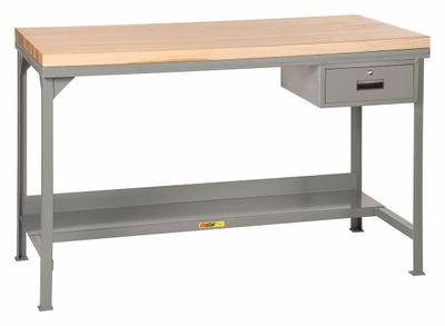 LITTLE GIANT Workbench: Fixed Ht, Butcher Block, 48 in x 24 in, 3,000 lb Overall Load Capacity - Workbenches with Drawers & Lower Shelves
