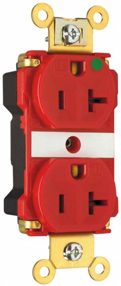 PASS & SEYMOUR Receptacle: Hospital Grade, Duplex, 5-20R, Red, 125V AC, 20 A, 2 Pole / 3 Wire (MPN PT8300ILRED). Key specifications — attr1367147: PASS & SEYMOUR.
