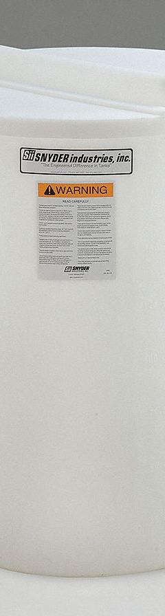 SNYDER INDUSTRIES Storage Tank: Single Wall, Vertical, 120 gal, Open Top, 3/16 in Wall Thick, HDPE (MPN 5700000N97208). Key specifications — Construction Material: HDPE; Brand: SNYDER INDUSTRIES.