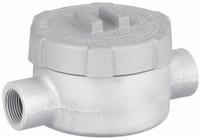 Conduit Outlet Body: Iron, GU, 3/4 in Trade Size, C Body, 19 cu in Body Capacity (MPN GUC75). Key specifications — Series: For Standard Body; Compatible Conduit Trade Size: 3/4 in; Thread Gender: Female; Hub Style: Threaded; Cover Included: Yes; Body Style: C; Connection Type: Threaded; Back Type: Round.