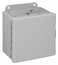 HOFFMAN Enclosure: Steel, 6 in x 6 in x 4 in, NEMA 12/13/4, Solid Cover, Hinged (MPN A606CHNF). Key specifications — Closure Method: Clamps; Brand: HOFFMAN; Knockouts: Not Included.