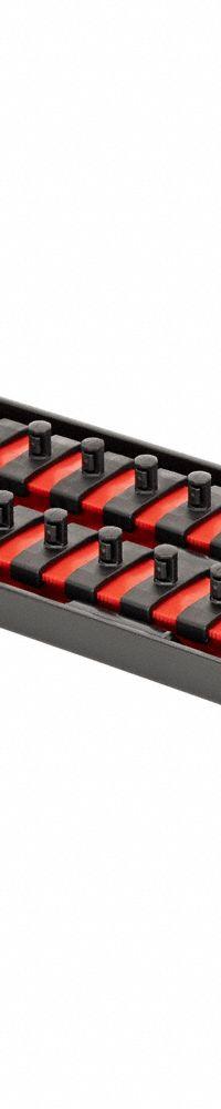 ERNST MANUFACTURING Socket Organizer: Red, 3 5/8 in Overall Wd, 18 Posts/Slots, Sockets (MPN 8552). Key specifications — attr1125333: (192) I.D. Stickers; attr1125346: ERNST MANUFACTURING; attr1125347: Red; attr1136588: Sockets; attr1125364: Socket Bit Tray.