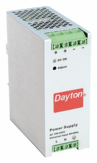 DAYTON DC Power Supply: DIN Rail, 60 W Output Power - Rated, 2.5 A Current - Output, Single Phase (MPN 33NT10). Key specifications — attr1044898: Single; attr1044874: Metal; attr1044879: 90 to 264V AC; attr211400: DAYTON.