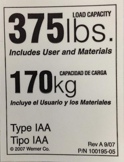 WERNER Duty Rating Label Replacement - Material Handling Parts