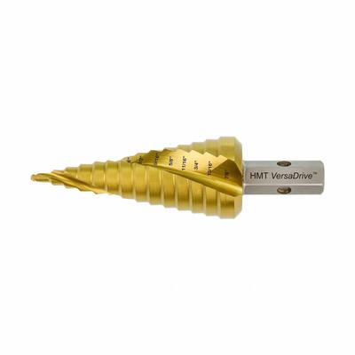 HOLEMAKER TECHNOLOGY Step Cone Drill Bit: 3/16" to 7/8", TiN-Coated HSS, Impact Rated - VersaDrive Impact-Rated High-Speed Steel Step Drill Bits