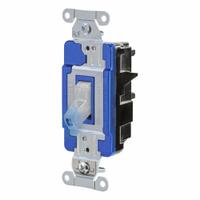 HUBBELL Wall Switch: Toggle Switch, 3-Way, Maintained, Clear, 120/277V AC, 15 A (MPN HBL1203STILC). Key specifications — Illuminated: Yes; Voltage Rating: 120/277V AC.