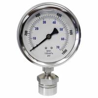 KODIAK CONTROLS Pressure Gauge: 0 psi to 1,000 psi, KC301, 4 in Dial, 316 Stainless Steel, Bottom (MPN KC301L401000/DSM3511). Key specifications — Brand: KODIAK CONTROLS; Gauge Case Liquid: Glycerin; Seal Fill Liquid: Mineral Oil; Gauge Case Material: 304 Stainless Steel; Seal Lower Housing Material: 316 Stainless Steel; Accuracy: ±1.00%; Gauge Wetted Parts: Stainless Steel.