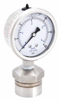 KODIAK Pressure Gauge with Diaphragm Seal: 0 psi to 60 psi, KC301/DSM35, 2 1/2 in Dial, Mineral Oil (MPN KC301L2560/DSM3512). Key specifications — Brand: KODIAK; Gauge Case Liquid: Glycerin; Seal Fill Liquid: Mineral Oil; Gauge Case Material: 304 Stainless Steel; Seal Lower Housing Material: 316 Stainless Steel; Accuracy: ±1.60%; Gauge Wetted Parts: Stainless Steel.
