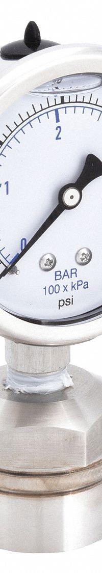 KODIAK Pressure Gauge with Diaphragm Seal: 0 psi to 60 psi, KC301/DSM35, 2 1/2 in Dial, Mineral Oil (MPN KC301L2560/DSM3512). Key specifications — Brand: KODIAK; Gauge Case Liquid: Glycerin; Seal Fill Liquid: Mineral Oil; Gauge Case Material: 304 Stainless Steel; Seal Lower Housing Material: 316 Stainless Steel; Accuracy: ±1.60%; Gauge Wetted Parts: Stainless Steel.