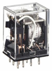 OMRON General Purpose Relay: Socket Mounted, 5 A Current Rating, 24V AC, 3PDT, 11 Pins/Terminals (MPN MY3-AC24). Key specifications — Brand: OMRON; Base Type: Square; Mounting Style: Plug-In; Pin Shape: Flat; Electrical Connection: Quick-Connect; Manufacturer Part Number: MY3-AC24; Operating Current: 5 A at 24V DC (Resistive Load); Series: MY Series.