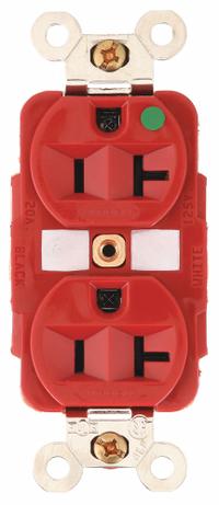 HUBBELL Receptacle: Hospital Grade Fed. Spec., Duplex, 5-20R, Red, 125V AC, 20 A, 2 Pole / 3 Wire (MPN HBL8300RMRI)