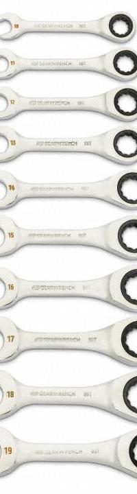 GEARWRENCH Combination Wrench Set: Alloy Steel, Full Polish Chrome, 10 Tools, Std, 12-Point Box End (MPN 86850). Key specifications — attr309581: Full Polish Chrome; attr309580: Alloy Steel; attr309571: No; attr309583: No; attr309587: Yes; attr324931: GEARWRENCH; attr309569: 10 mm to 19 mm.