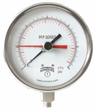 WINTERS Panel-Mount Pressure Gauge: Back Flange, 0 psi to 160 psi, 4 1/2 in Dial - Back-Flange Panel-Mount with Stainless Steel Wetted Parts