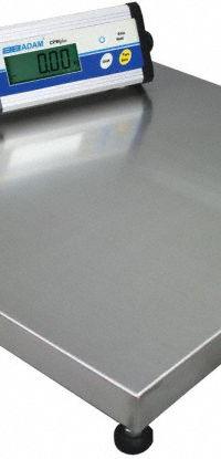 ADAM EQUIPMENT Floor Scale: 330 lb Wt Capacity - Imperial, 0.05 kg/0.1 lb Readability, Floor Scale (MPN CPWPLUS 150M). Key specifications — Weighing Units: oz; Platform Material: Stainless Steel; Connection Ports: RS-232; Brand: ADAM EQUIPMENT; Readability: 0.05 kg/0.1 lb.
