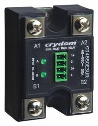 CRYDOM Dual Solid State Relay: Surface Mounted, 25 A Max Output Current, SCR, AC Output (MPN CD4825W3V). Key specifications — Brand: CRYDOM; Current Type: AC; Electrical Connection: Screw Clamp; Finger Safe: No; Input Current: 10 mA; Maximum Output Current without Heat Sink: Not Recommended; Mounting Style: Panel; Output Voltage: 48 to 600V AC.
