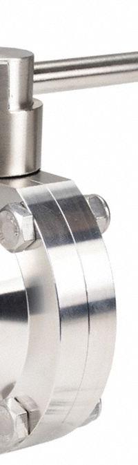 DIXON Butterfly Valve: 4 in Pipe Size, Solder, 85 psi Max. Pressure (CWP), 316L Stainless Steel, 4 (MPN B5107E400BB-A). Key specifications — Average Surface Roughness (Ra): ≤ 32 micron; Brand: DIXON; Stop Positions: 4; Handle Type: Lever; Body Material: 316L SS; Disc Material: 316L SS.