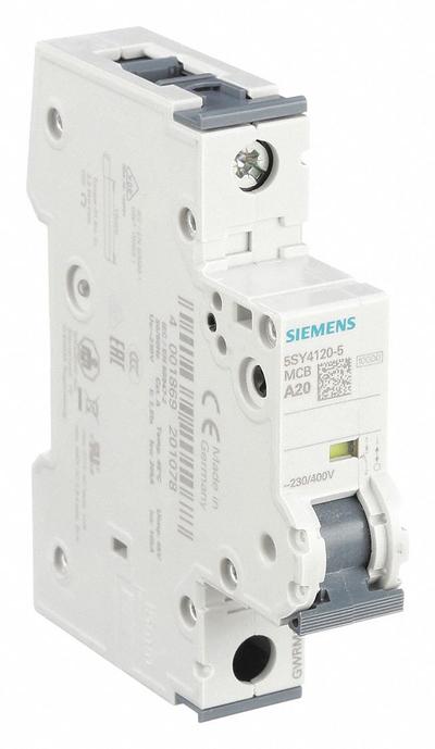 Siemens Supplementary Protector: 20 A Amps, 72V DC, 10kA at 230/400V AC, Screw Clamp - A-Curve, 1-Pole UL1077 DIN Rail-Mount Supplementary Protectors