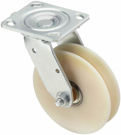 APPROVED VENDOR Plate Caster: Swivel, 5 7/8 in Wheel Dia, 1 5/16 in Wheel Wd - V-Groove Track-Wheel Plate Casters