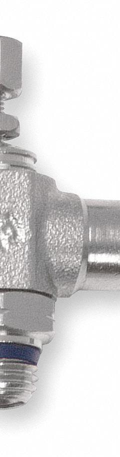 AIGNEP USA Universal Flow Control: Elbow Fitting, Knob, 1/8 in Valve Body Size, 1/4 in Tube (MPN 88958-04-02). Key specifications — attr947203: Stainless Steel; attr947205: AIGNEP USA.
