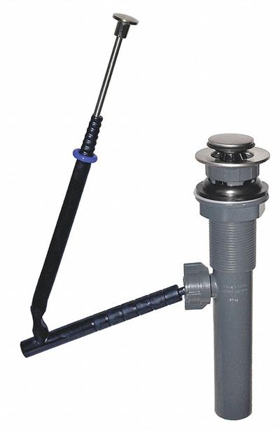 DANCO Sink Drain: Plastic, Brushed, 8 1/2 in Overall Ht, 2 1/8 in Overall Dia - Sink Drains with Lever-Activated Stopper