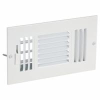 Sidewall/Ceiling Register: Ceiling/Wall, 5 3/4 in H, 9 3/4 in W, Louvered, Powder Coated, White (MPN 4JRP8). Key specifications — Adjustable Blades: No; Brand: APPROVED VENDOR; Airflow Directions: Three-Way; Grille Color: White.