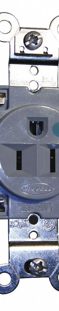 HUBBELL Receptacle: Hospital Grade Fed. Spec., Single, 5-15R, Gray, 125V AC, 15 A, 2 Pole / 3 Wire (MPN HBL8210GY)