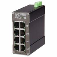 RED LION Ethernet Switch: Unmanaged, DIN Rail, 8 Ports, RJ45, 10/100 Base-TX/1.6 Gbps, IP30 (MPN 108TX). Key specifications — Port Type: RJ45; Manufacturer Part Number: 108TX; Brand: RED LION; Features: Store-and-Forward Technology; IP Rating: IP30; Maximum Input Voltage: 30V DC; Mounting Location: DIN Rail; Network Interface: 1.6 Gbps.